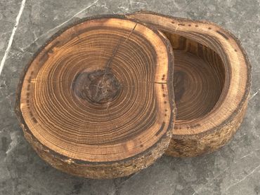 Branch box, made from laburnham tree branch, dried for several years before being turned into a lift