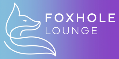 Foxhole Lounge logo. Outline of a fox with the words "Foxhole Lounge" next to it.