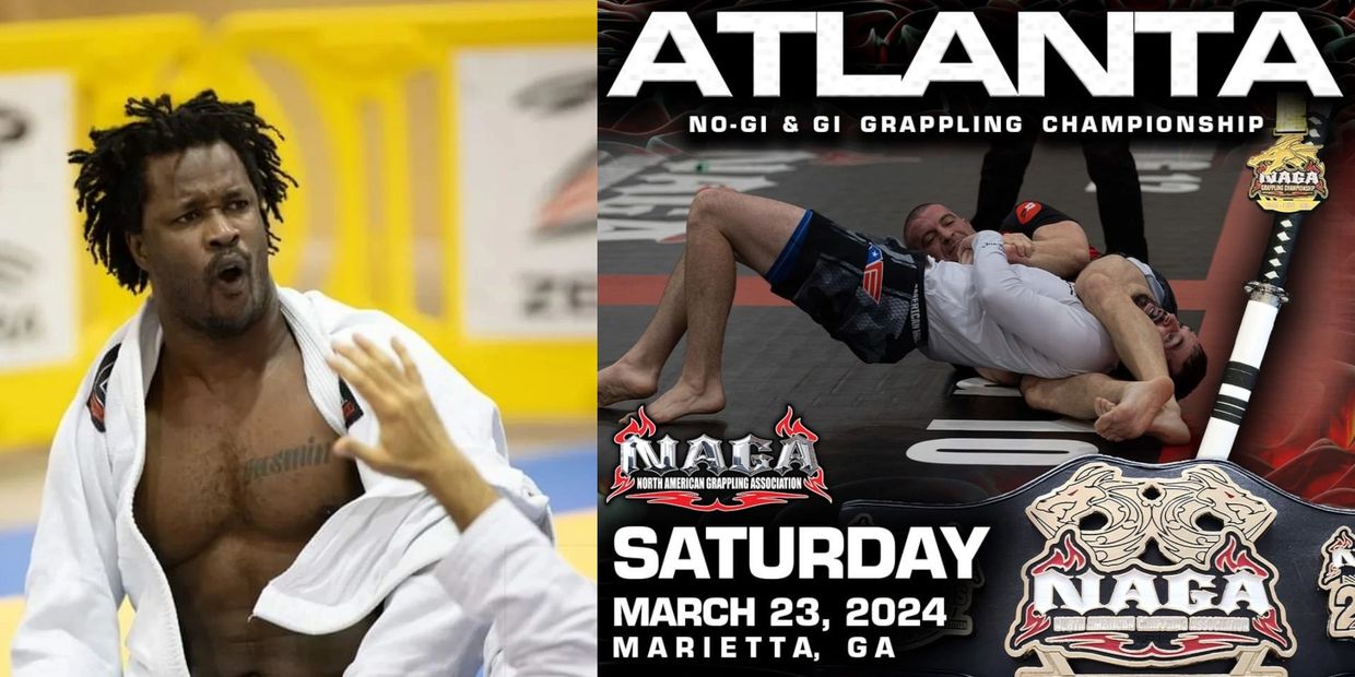 A guy in a Gi competing at a tournament.