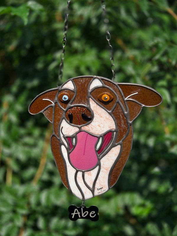 "Abe" 2024
Stained + Fused Glass Suncatcher with kiln-fired enamel paint details