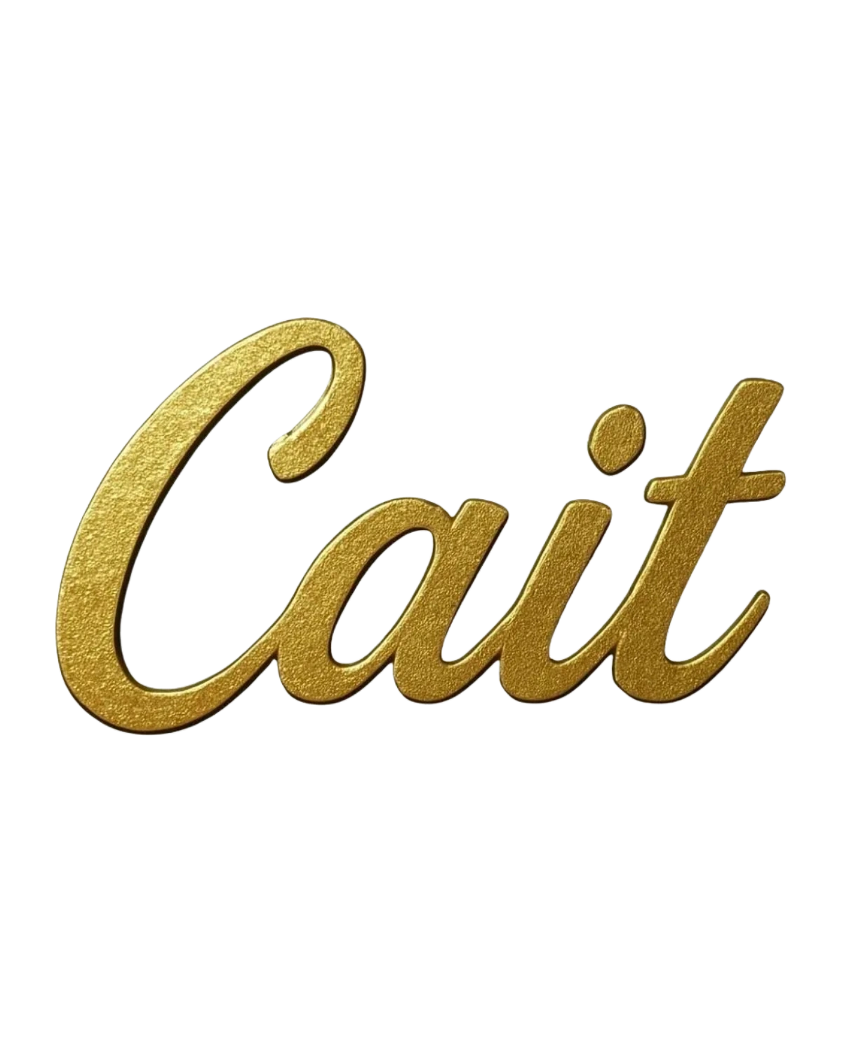 Golden metallic cursive text spelling "Cait" on a transparent background.