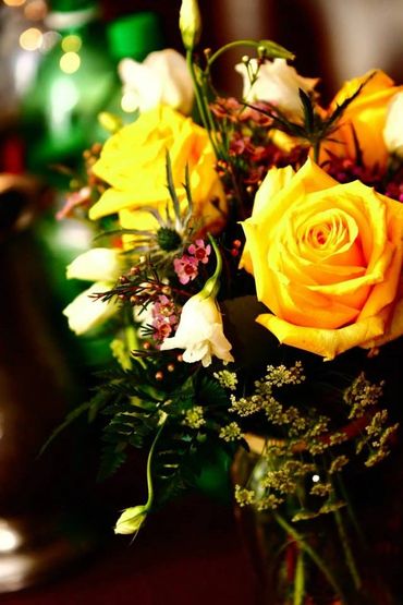 Beautiful yellow roses wedding handfasting centerpiece bouquet