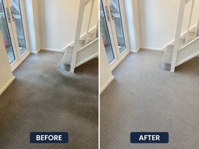 “Before professional carpet cleaning of heavily soiled lounge carpet in Oakham near Stamford”