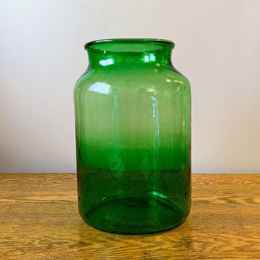 Romanian handblown pickle jar, perfect for large floral arrangements. $65