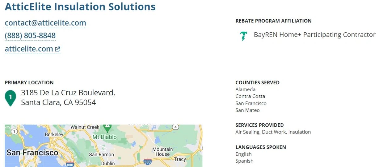Screenshot of Attic Elite BayREN Home+ page.