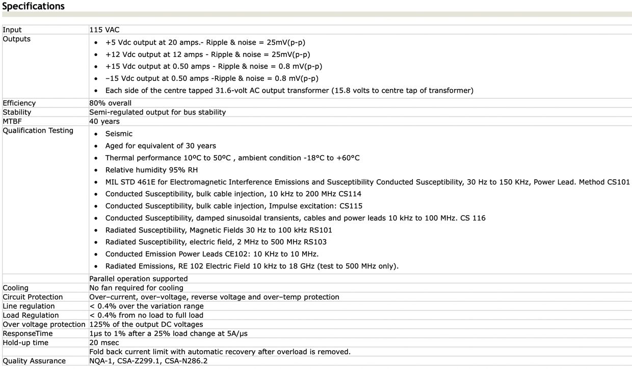 SDS2 TRIP COMPUTER CPU POWER SUPPLY: NUCLEAR REACTOR
