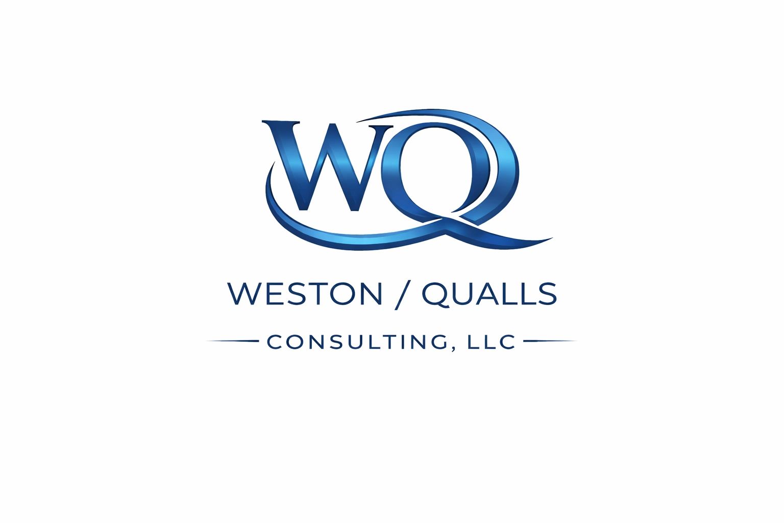 Blue gradient logo for Weston / Qualls Consulting, LLC with stylized WQ letters.