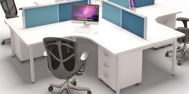 office workstations in Noida with L shape table top and dark and light blue color screens
