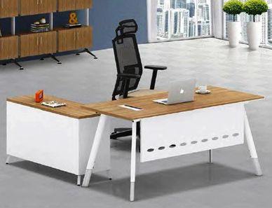 Office furniture manufacturer-office table design with white base and modesty