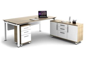 Office furniture manufacturer-office table design with metal legs and open side credenza white color