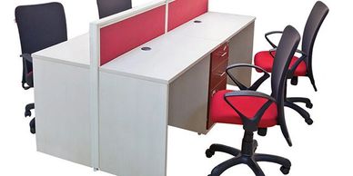 office workstations in Noida with linear office table and red royal partitions