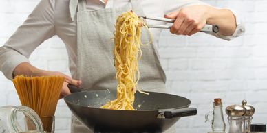 Congealed spaghetti noodles