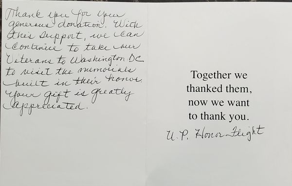 Hand written thank you note