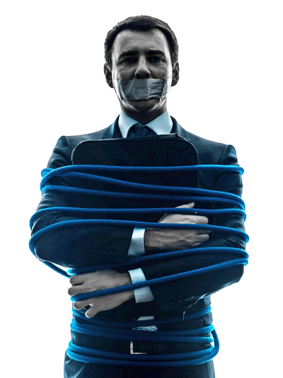 A man kidnapped with mouth closed with a black tape