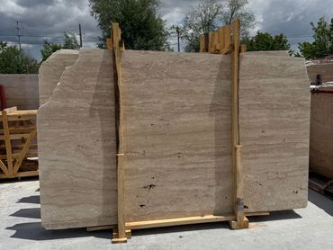 Silver Dark Travertine Vein Cut slab with elegant linear texture for wall and floor designs.
