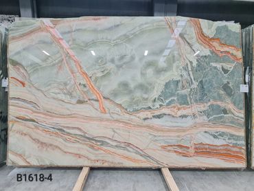 Premium Turkish Rainbow Onyx slab with spectacular multicolor veining and natural translucency.