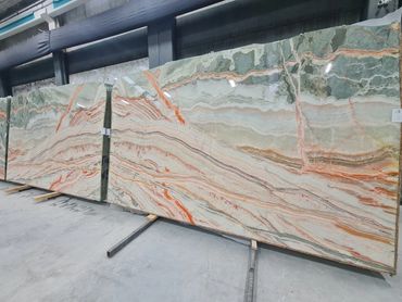 High-quality Turkish Rainbow Onyx block for slabs, bookmatch and custom stone projects.