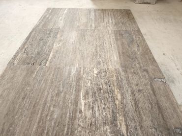 Premium Turkish Silver Travertine Vein Cut slab with elegant silver veining from Afyon, Turkey.