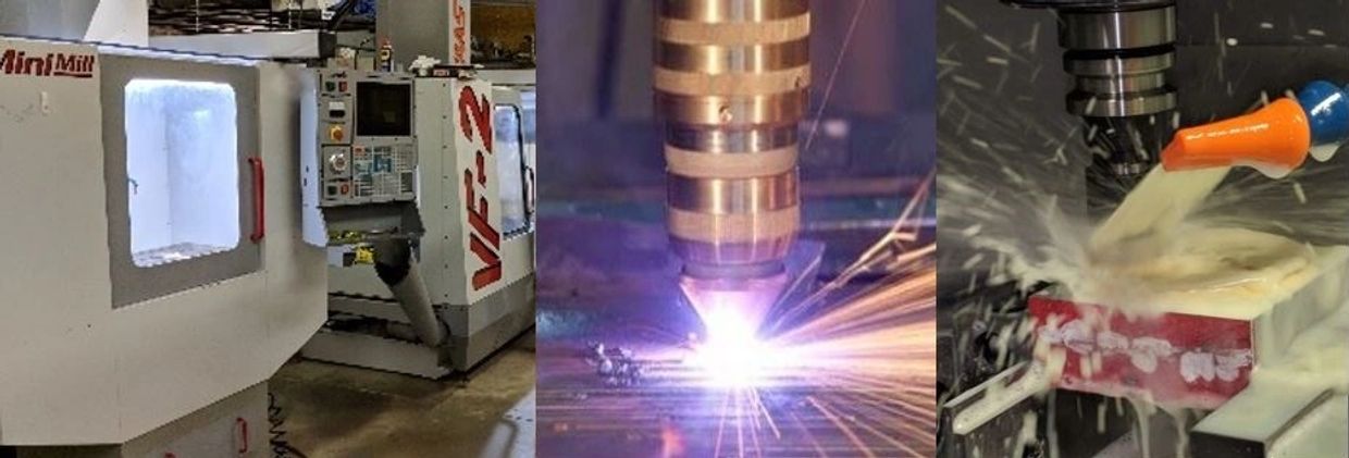 CNC milling machines in operation, showcasing precision metal cutting and machining processes.