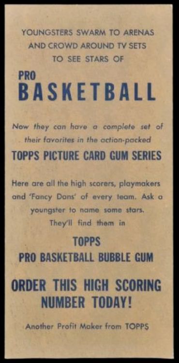 1957 Topps Promo Card (back)