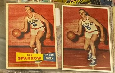1957 Topps Rory Sparrow #38 (regular) and proof.