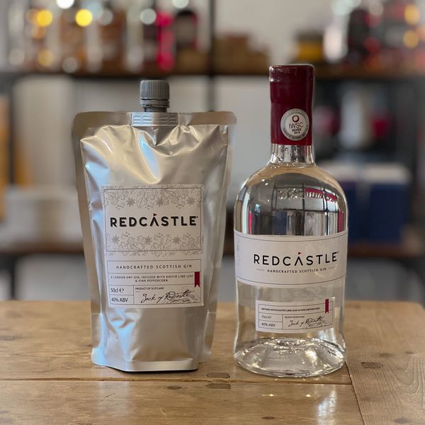 Redcastle Premium Gin bottle and sustainable refill pouch