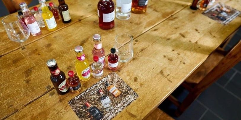 Our Gin tastings table set out for a bespoke Redcastle  Gin Tasting Experience in Angus