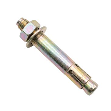 Metal expansion anchor bolt with nut and washer.