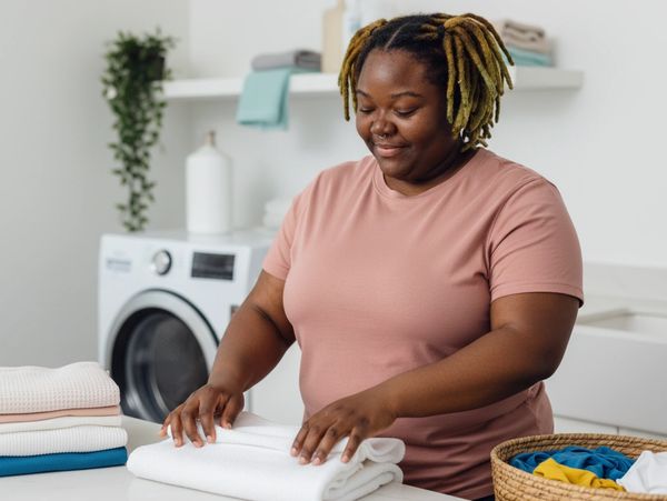 House cleaning folding clean laundry for client.