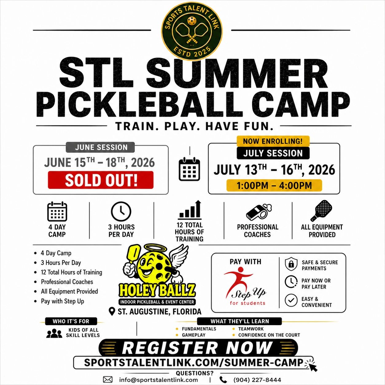 STL Summer Pickleball Camp offers training sessions with professional coaches and all equipment prov