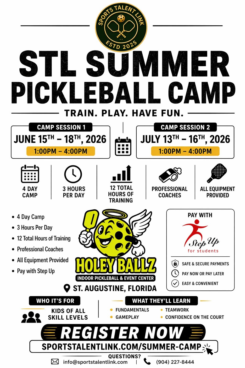STL Summer Pickleball Camp offers training sessions in June and July with professional coaches and all equipment provided.