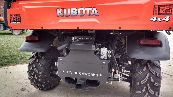 This picture features our skidplate reciever hitch extesion and transmission cover combo (UTV-XECP)