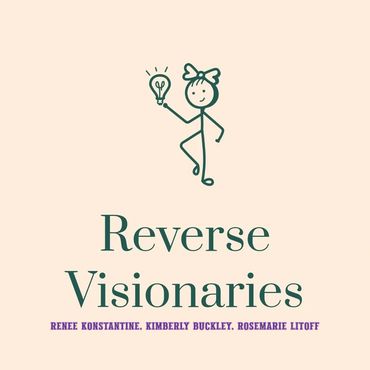 Illustration of a stick figure girl holding a light bulb above the text 'Reverse Visionaries'.