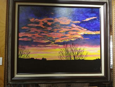 "Good Morning Nebraska" is a Framed Acrylic on Canvas original. This piece measures 20.5"x 24.5" w