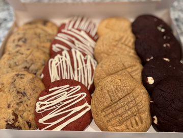 Core 4 traditional: chocolate chip, red velvet, peanut butter, & chocolate white chocolate chip