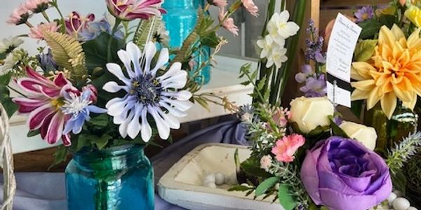Bright blue and lavender silk bouquet