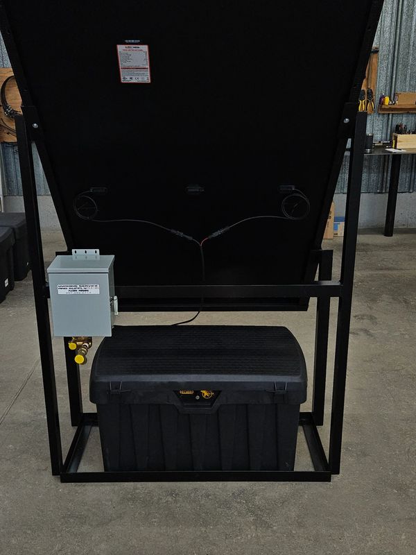 Custom built solar panel powered heat trace system, made in house by Wyoming Service and Supply.