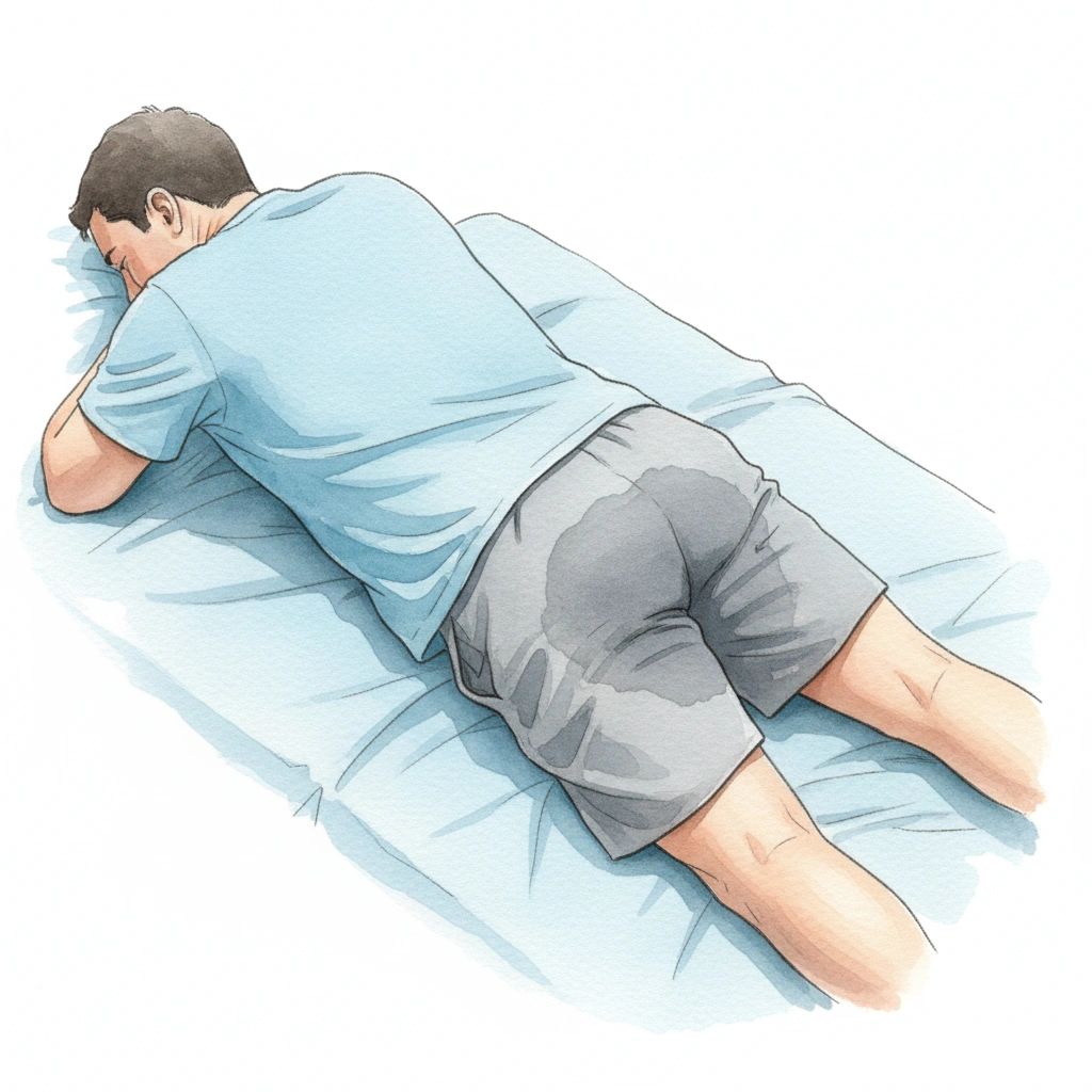 Homem mijado na cama.