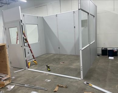 A partially constructed modular office space with custom office layouts By SoFlo Installations.