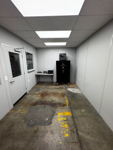 Inside a newly constructed prefab modular office with a window, door, installed by SoFlo Installatio