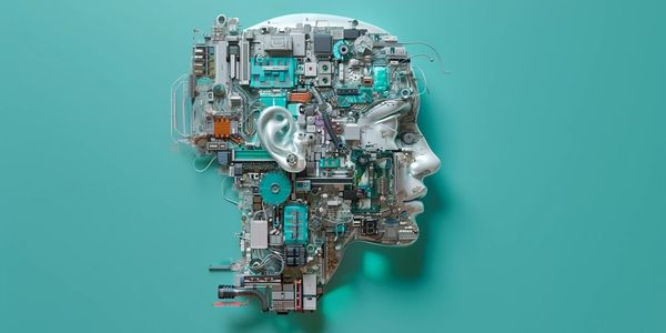 Image of a human head made out of computer parts - AI generated