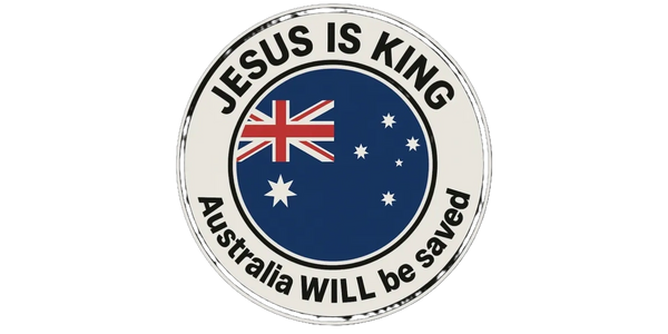 Sticker with Australian flag and religious message about Jesus.