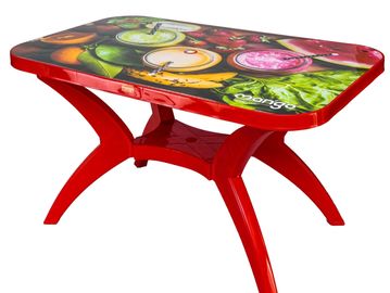 PLASTIC MOLDED DING TABLE WITH PRINTED TOP & CROSS LEGS
SIZE 48" X 30" X 28" HEIGHT APPROX