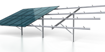 Metal framework for solar panel installation with one panel mounted.