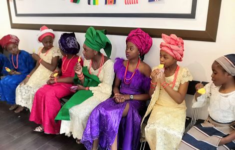Young women at an African festival fashion show in Greenwich