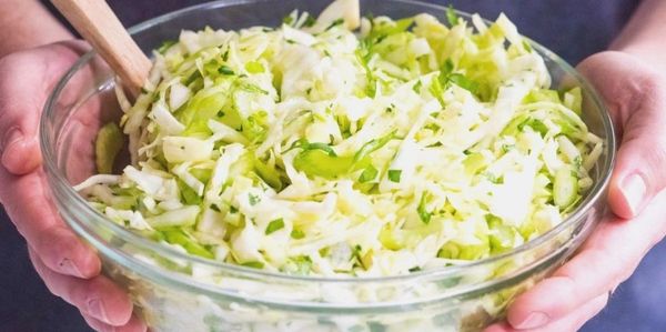 A bowl of chopped vegetables