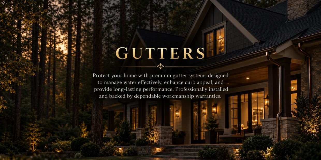 Elegant home with premium gutters at dusk.
