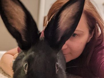 Lindsay with a pet rabbit.