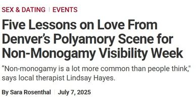 Article on love lessons from Denver's polyamory scene for Non-Monogamy Visibility Week.