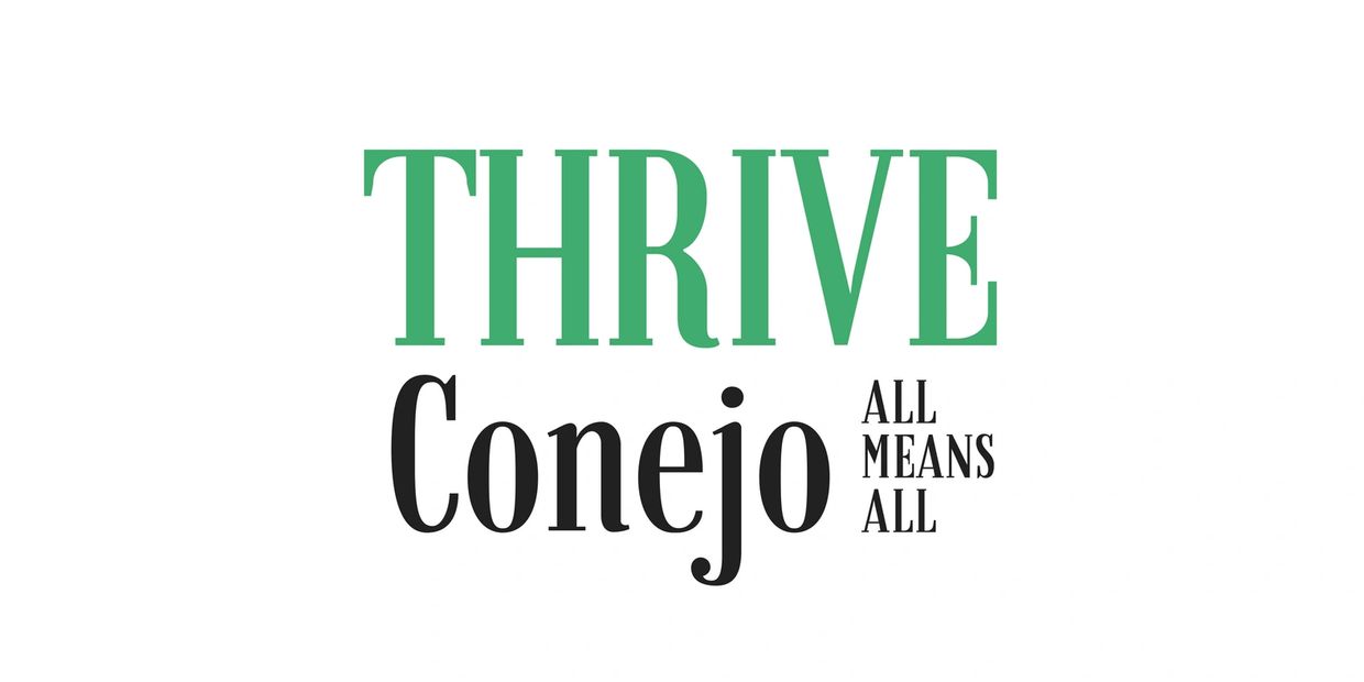 Text that says Thrive Conejo, All Means All
